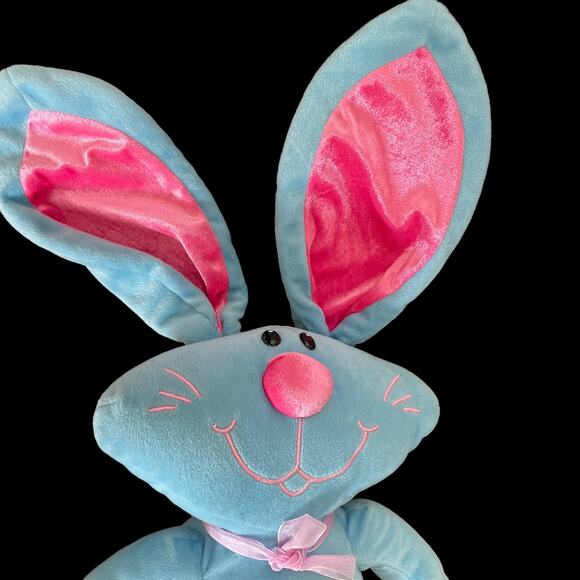 Chrisha Playful Plush Bunny Rabbit Floppy Blue Pink Ears Stuffed Wide Face READ - Picture 1 of 8